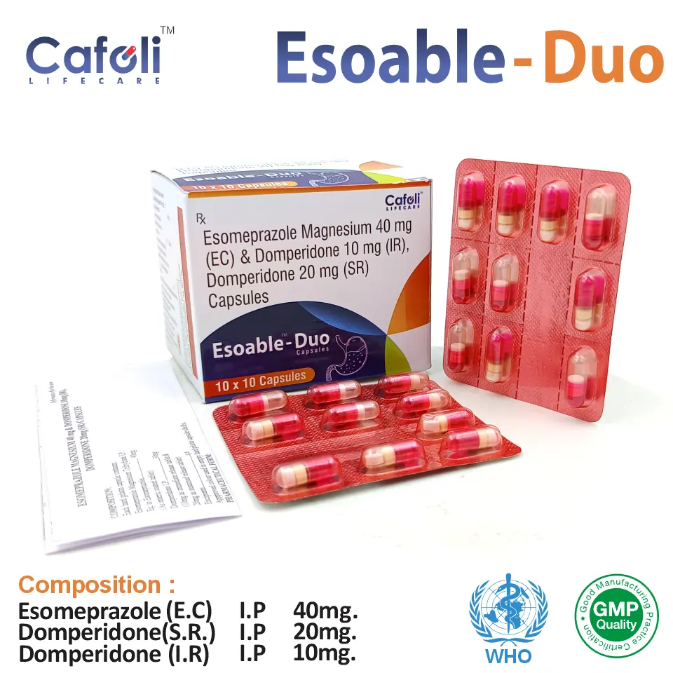 Domperidone (20mg) + Domperidone (10mg) + Esomeprazole (40mg) Capsule at Best Price in PCD Pharma Franchise for Gastrointestinal and Nausea Relief.